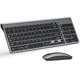 Wireless Keyboard And Mouse Ultra Slim Combo, 2.4G Silent Compact Usb 2400Dpi Mouse And Scissor Switch Keyboard Set With Cover, 2 Aa And 2 Aaa Batteries, For Pc/Laptop/Windows/Mac - Gray Black