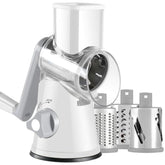 Rotary Cheese Grater With Handle, Kitchen Speed Hand Crank Vegetable Slicer, Potato Hash Brown Shredder Spinning Nut Grinder With 3 Replaceable Stainless Steel Drum Blades (White)