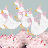 12 Pcs Silly Goose Cupcake Toppers Funny One Silly Goose Party Decoration Geese Cake Toppers For Girls Boys Baby Shower Birthday Party Supplies (Pink)