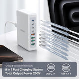 2025 Latest Charging Station, 260W Usb C Charger Block, Gan Iii 8-Port Fast Type C Charging Hub, 100W Laptop Power Adapter For Macbook Pro/Air, Dell Xps, Steam Deck, Ipad Pro, Iphone 16/15, Galaxy S25