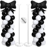 2 Sets Black White Bow Balloon Column Stand Kit Includes 2 Bows & 100 Latex Balloons Adjustable Stands For Princess Birthday Wedding Coquette Baby Shower Party Decoration
