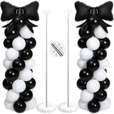 2 Sets Black White Bow Balloon Column Stand Kit Includes 2 Bows & 100 Latex Balloons Adjustable Stands For Princess Birthday Wedding Coquette Baby Shower Party Decoration