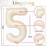 Beige Number 5 Balloon For Girls Boys, 40 Inch Large Cream Number 0-9 Foil Mylar Helium Digital Balloons Set For Women Men Birthday Graduation Anniversary Party Decorations Celebration Supplies