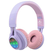 Wt-7S Kids Bluetooth Headphones Light Up, Foldable Stero Wireless Headset With Microphone And Volume Control For Pc/Tablet/Tv/Travel (Purple)