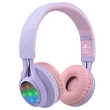 Wt-7S Kids Bluetooth Headphones Light Up, Foldable Stero Wireless Headset With Microphone And Volume Control For Pc/Tablet/Tv/Travel (Purple)