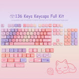 Pbt Keycaps 136 Keys Moa Keycaps, Gradient Cat Keycap Dye-Sublimation Cute Custom Keycap Set For Cherry Gateron Mx Swithes Mechanical Gaming Keyboards