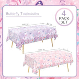 4 Pack Butterfly Tablecloths, Butterfly Birthday Decorations For Kids' & Girls' Birthdays, Disposable Table Covers, 54 X 108 Inche