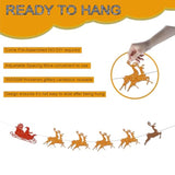 Sleigh And Reindeer Glitter Banner, Christmas Santa In His Sleigh With Reindeer Garland, Merry Christmas Party Decoration