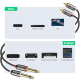 1/4 To Rca Cable, Gold Plated Copper Shell Heavy Duty 2X6.35Mm Ts To Dual Rca Stereo Audio Interconnect Cord For Av Receivers, Speakers, Home Audio Systems, Amplifiers, 3 Feet