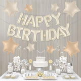 Happy Birthday Cream Foil Balloon Set with Star Balloons