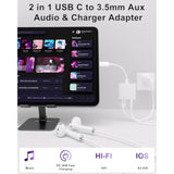 2-Pack Usb C To 3.5Mm Audio Headphone Jack And Charger Adapter, Type C To Aux Dongle Cable With Pd Fast Charging Compatible With Iphone 16/15 Series, Galaxy S24 S23 Ultra, Pad Pro, Pixel