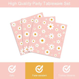 96Pcs Daisy Birthday Party Tableware Set - Include Paper Plates Napkins Forks, One Two Groovy Disposable Party Supplies Decorations For Girl Birthday Baby Shower Serve 24 Guests