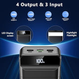 Power Bank 60000Mah 22.5W Fast Charging Portable Charger With Flashlight, 4 Outputs & 3 Inputs Led Display Huge Capacity External Battery Pack For Most Electronic Devices On The Market