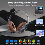 Noise Canceling USB Headphones with Microphone & in-Line Controls for Dragon Dictation, Over Ear PC Headphones for Office Work from Home Skype Teams