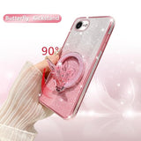 Clear Bling Soft TPU Shockproof Protection Case for iPhone 16E/SE4 with Magsafe Compatibility, Rose Gold, Includes Butterfly Kickstand and Lanyard