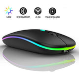 Wireless Mouse, Led Slim Bluetooth Mouse With 3 Adjustable Dpi, Silent, Rechargeable, Dual Mode(Bluetooth 5.1 And 2.4G Wireless) For Ipad Os 13, Macbook, Laptop, Mac Os 10.10