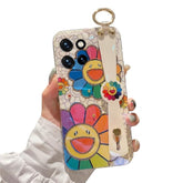 For Motorola Moto G 5G 2025 Case 6.7" With Wrist Strap Stand Glitter Imd Cute Kawaii Cartoon Pattern Design Shockproof Protective Phone Cases For Girls & Women - Sunflower