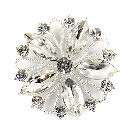 10 Pcs Silver Hollow Metal Flower Rhinestone Petals Sewing Coat Button