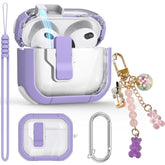 Clear Case For Airpods 3 Gen, Secure Lock Case For Apple Airpod 3Rd Gen With Silicone Wrist Strap And Cute Candy Keychain, Purple