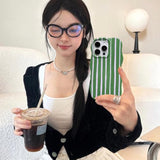 For Iphone 16 Pro Case Striped Cute Aesthetic Stylish Trendy Wave Protective Phone Case Durable Shockproof-Green