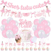 Pink Bows Ballet Girls Birthday Party Decorations, She'S Tutu Cute Ballerina Theme Birthday Party Banner Cake Toppers Balloons For Two Two Cute 2Nd Bday Baby Shower Tutu Dancing Girls Party Supplies