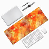 Laptop Mouse Pad Orange Marble Gold Liquid Desk Mat With Stitched Edges 31.5X 11.8 Inch Non-Slip Large Keyboard Rubber Writing Table Mat For Office Home