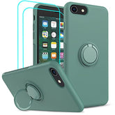 For Iphone 8/7/6S/6 Case With Stand & 2 Glass Screen Protectors - Green Liquid Silicone Shockproof Cover For Women, Girls, Boys