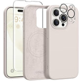 For Iphone 15 Pro Max Case Silicone, Compatible With Magsafe, Camera Protector + Screen Protector, Soft Anti-Scratch Microfiber Lining, Liquid Silicone Shockproof Phone Cover, Stone