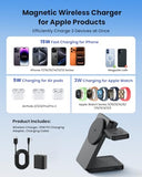 Magnetic Wireless Charging Station for : Upgraded Certified 15W 3-in-1 Magsafe Wireless Charger Stand, Foldable Travel Fast Charger for iPhone