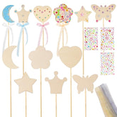 Princess Fairy Wand Kit Include 18 Unfinished Wood In 6 Styles 3 Sheet Gem Stickers 18 Ribbons Craft Kit For Halloween Princess Fairy Cosplay Party Favors For Adult