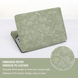 MOSISO Case Compatible with MacBook Air 13.6 inch M4 M3 M2 2025-2022 /Air 13 M1 2022-2018 /Pro 13 M2 M1 2025-2016, Embossed Retro Hibiscus PU Leather Portfolio Protective Stand Cover, Sage Green