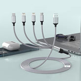1.8M/6Ft Multi 4 In 1 Usb Long Universal Iphone Charging Cable?Lightning2+Type C+Micro Usb Nylon Braided Phone Charger Cord Connector Adapter For Android/Apple/Ios/Samsung/Lg/Huawei/Xiaomi-Silver