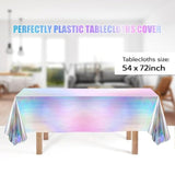 Iridescent Party Supplies Decorations,132 Pcs Disposable Iridescent Paper Party Plates Cups Knives Spoons Fork For Birthday Wedding Outdoor Picnic,Disposable Plastic Tablecloths For Dinner,Holiday