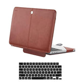 MOSISO Compatible with MacBook Pro 14 inch Case 2024 2023 2022 2021 M4 A3112 A3185 A3401 M3 A2918 A2992 M2 A2779 M1 A2442,PU Leather Folio Protective Stand Cover Sleeve with Keyboard Cover,Brown