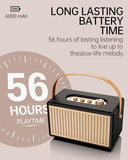 Retro Outdoor Bluetooth 6.0 Speaker, 56H Playtime Portable Wireless with Deep Bass, IPX6 Waterproof, USB-C Fast Charge, AUX Input, Loud Vintage