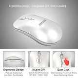 2.4G Wireless Mouse With Nano Usb Receiver Ergonomic Design Silent Clicking For Computer/Desktop/Pc/Laptop And Windows 10/8/7 Build In Rechargeable Battery - White