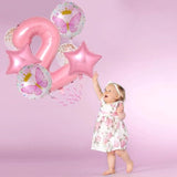 8PCS Butterfly Balloons 2nd Birthday Decorations Pink Fairy Party Supplies Set