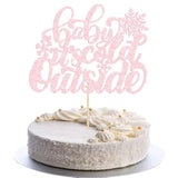 Pink Glitter Baby Its Cold Outside Cake Topper Winter Baby Shower Decor