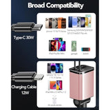 Retractable Car Charger, 4 In 1 Fast Car Phone Charger 66W, 2 Retractable Cables And Usb Car Charger,Compatible With Iphone 15/14/13/12/11,Galaxy,Pixel
