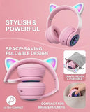 Cat Ear Gaming Bluetooth 5.3 Wireless Foldable Headphones with LED Light, Stereo Game Surround Sound Over-Ear Headsets with Microphone AUX for PC,