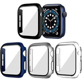 4 Pack Hard Pc Case Compatible With Apple Watch Series 9/8/7 45Mm, Case With Tempered Glass Screen Protector Bubble-Free Cover For Iwatch 9/8/7 Accessories, (Black+Blue+Silver+Clear, 45Mm)