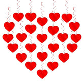 Red Hanging Heart Party Decorations - 24 Pcs Pre-Assembled Ceiling Hanging Swirls For Valentines Day, Galentines Day