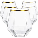 40 Count Diamond Unbreakable Stemless Plastic Wine Champagne Whiskey Glasses Elegant Durable Disposable Indoor Outdoor Ideal For Home, Office, Bars, Wedding, 12 Ounce Cups Gold Rim (Gold)