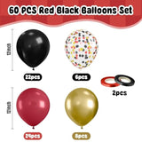 60-Piece Red Black Gold Balloon Set Metallic Confetti Balloons for Party Decor