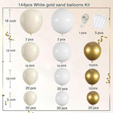 144pcs White Beige Gold Balloon Arch Kit for Boho Baby Shower Wedding Party
