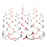 Black & Red Foil Swirl Hanging Decorations, 20 Pcs for Parties & Celebrations