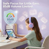 Wired Kids Headphones with USB C Plug, 85dB Safe Volume, Adjustable Headband, Tangle-Free Cord Headphones for School, Tablet, Travel (Light Purple &