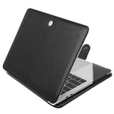 MOSISO Case Compatible with MacBook Air 13.6 inch M4 M3 M2 2025-2022 /Air 13 M1 2022-2018 /Pro 13 inch M2 M1 2025-2016, PU Leather Portfolio Protective Stand Cover, Black