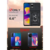 For Tcl 50 Le-Phone Case 4G: With Slide Camera Cover+Glass Screen Protector, Military-Grade Shockproof Cell Unlocked Phone Cover Funda Para With Magnetic Ring Holder Stand For Tcl 50 Le, Black