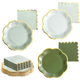 Sage Green Paper Plates & Napkins - 24 Pk for Garden, Tea, Baby Shower, Wedding